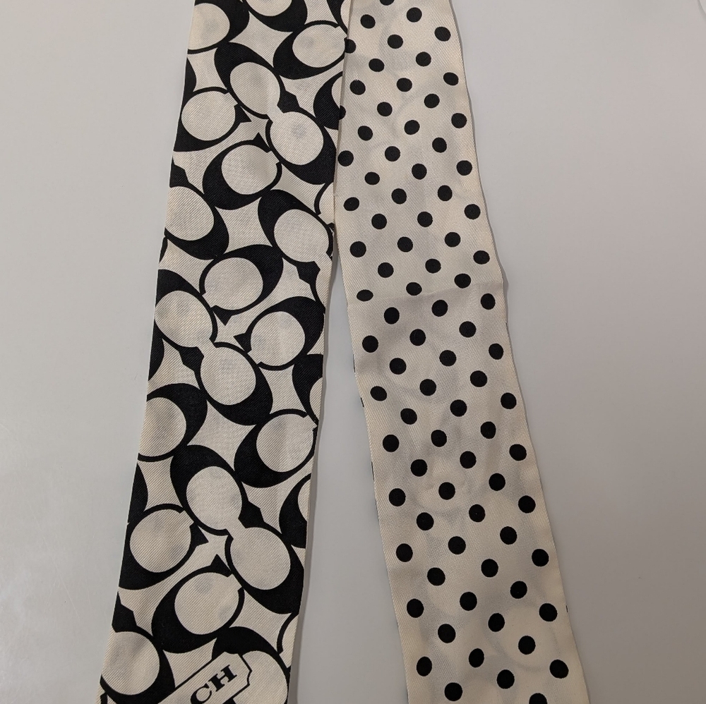Coach Black and White Polka Dot and Logo Scarf
